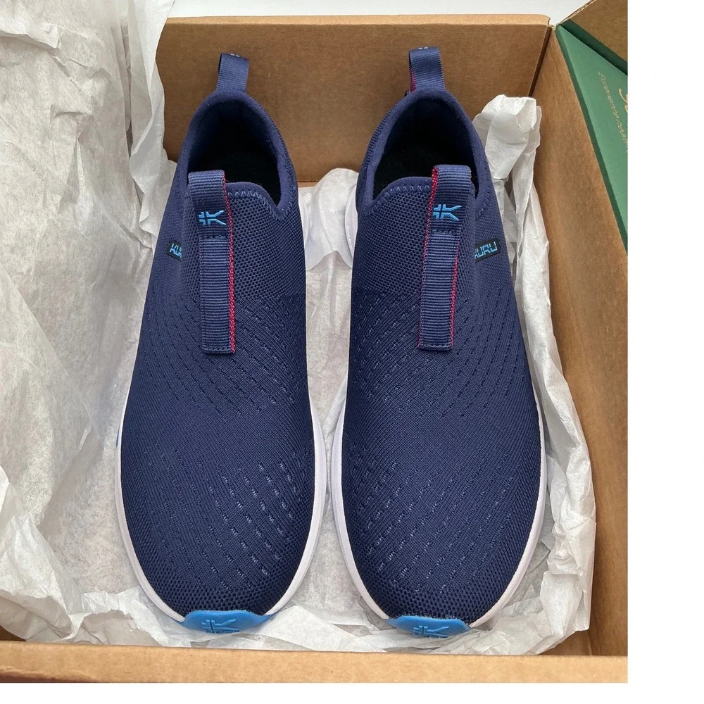 Kuru Atom Navy Blue Knit Slip On‎ Walking Sneakers Womens 9 Medium Support Shoes